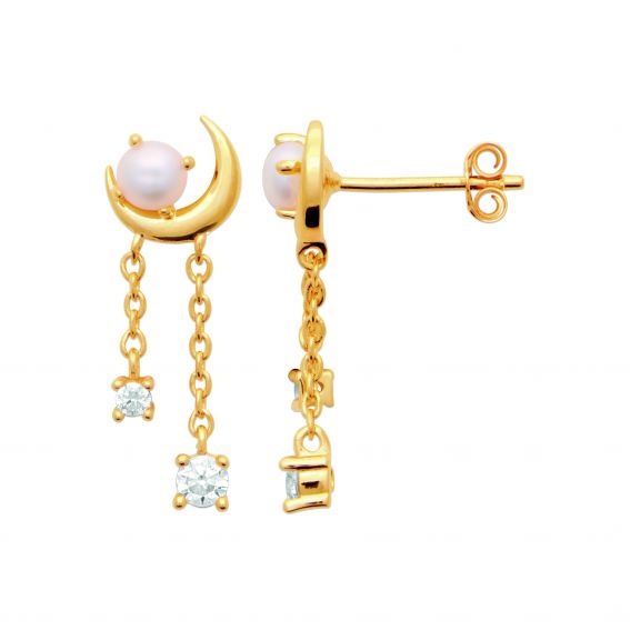 Bijou argent/plaqué or Luna Perla Earrings - 18k Gold Plated