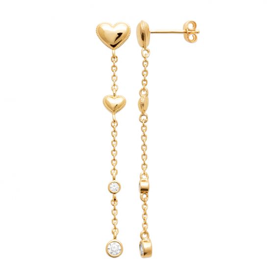 Bijou argent/plaqué or Boucles d’Oreilles Pendantes Cœur Plaqué Or 18 Carats & Zircons – Boucles Élégantes Femme