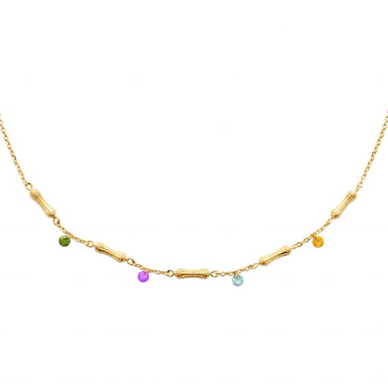 Bijou argent/plaqué or Meerkleurige 18-karaats vergulde halsketting – Delicate dameshalsketting met kleurrijke kwastjes