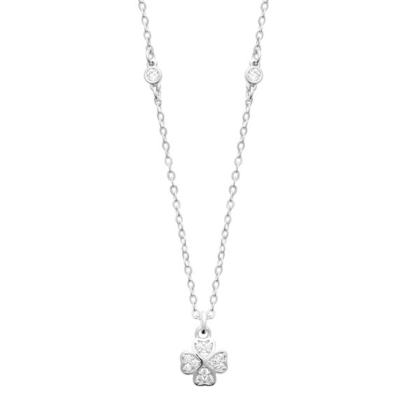 Bijou argent/plaqué or Rhodium-geplateerde 925 sterling zilveren klaverketting met zirkonia – Verstelbare damesketting van 42 tot 45 cm