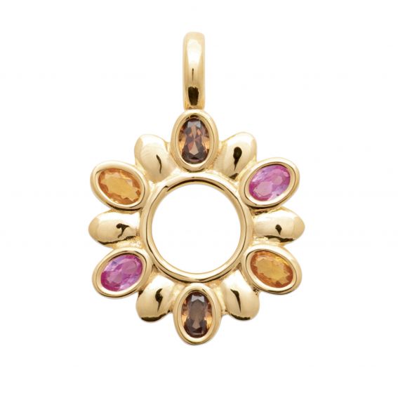 Bijou argent/plaqué or Hanger in een veelkleurige, stralende cirkel, verguld met 18-karaats goud – een elegant en schitterend sieraad.