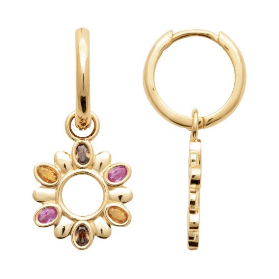 Bijou argent/plaqué or 18-karat gold-plated multicoloured radiating circle earrings – elegant women's hoop earrings