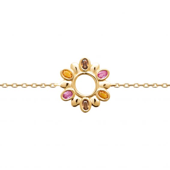 Bijou argent/plaqué or Bracelet cercle rayonnant multicolore plaqué or 18 carats réglable 16-18 cm – bijou fin femme