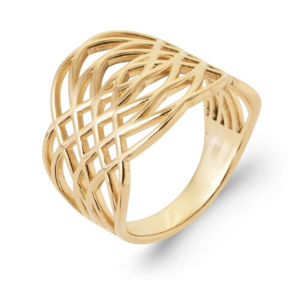 Bijou argent/plaqué or Bague ajourée effet tressé plaqué or 18 carats – bague large design graphique femme
