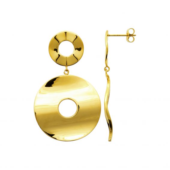 Bijou argent/plaqué or Boucles d'oreilles disques dorés ajourés - acier inoxydable