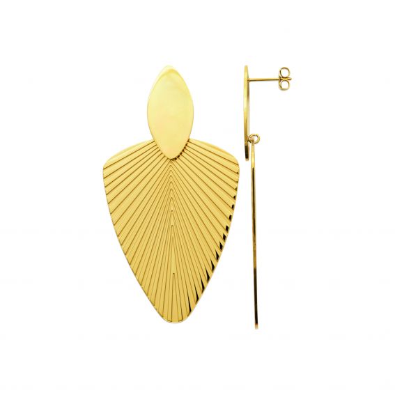 Bijou argent/plaqué or "Sun" Earrings – Gold-tone ribbed fan pendant in stainless steel