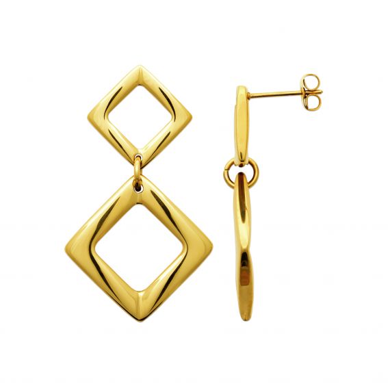 Bijou argent/plaqué or Boucles d'oreilles "Quadra" – Double losange ajouré doré en acier inoxydable
