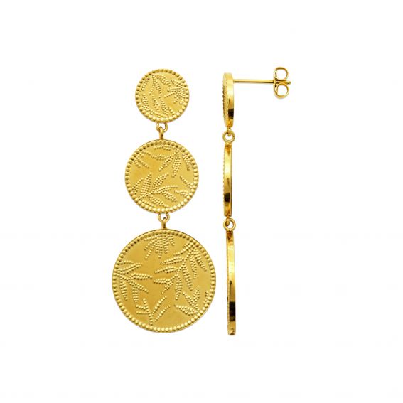 Bijou argent/plaqué or "Trinita" oorbellen – Drievoudig gegraveerd verguld roestvrijstalen medaillon