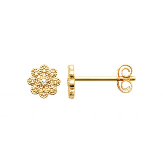 Bijou argent/plaqué or Gold flower earrings with cubic zirconia – 18k gold plated