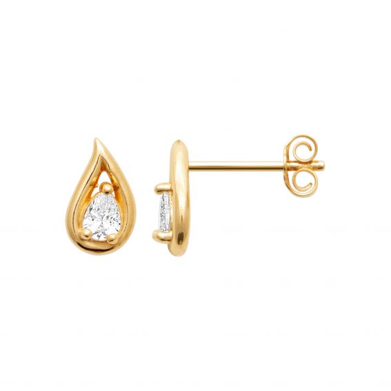 Bijou argent/plaqué or Goudkleurige druppelvormige oorbellen met zirkonia – 18-karaats verguld