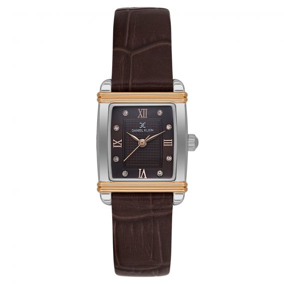 Daniel Klein Montre femme rectangulaire élégante cuir marron Daniel Klein Exclusive bicolore – DK.1.14116-6