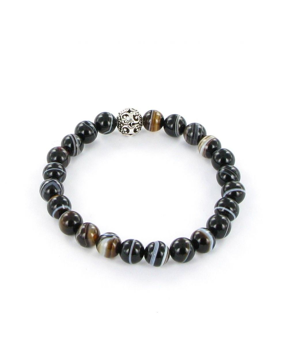 Göshö - [Anti-stress] Agate with glossy black bands - Bracelet
