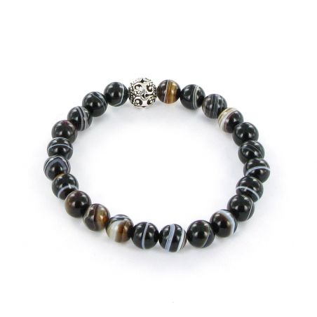 Göshö - [Anti-stress] Agate with glossy black bands - Bracelet