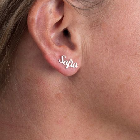 Boucles d'oreilles prénom en argent - Perceuse personnalisable