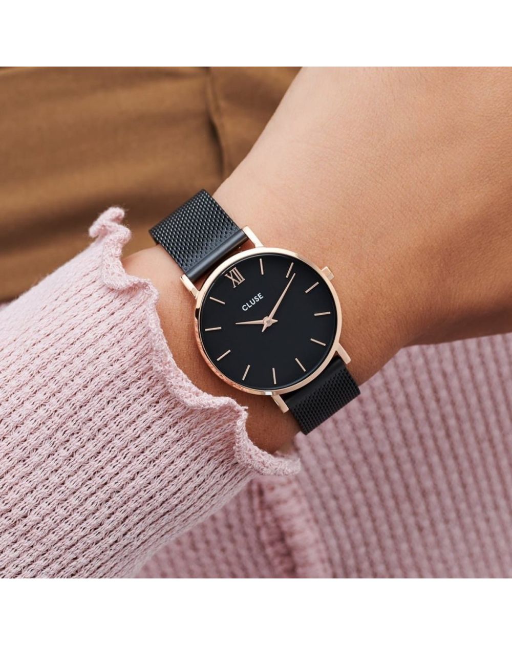 Horloge CLUSE - La minuit Mesh rosé goud/zwart - CW0101203024