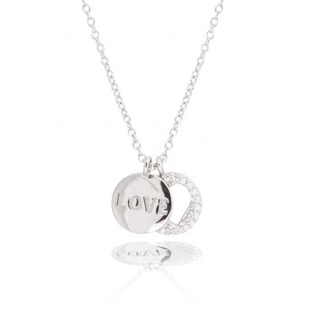 Collier double médaille Love & Coeur en argent 925 - Bijoux femme