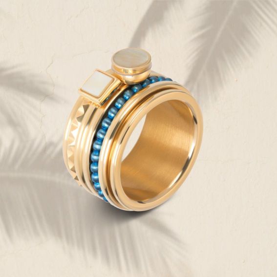 Pierre coquillage carré doré - Anneau iXXXi - Bagues de marque iXXXi