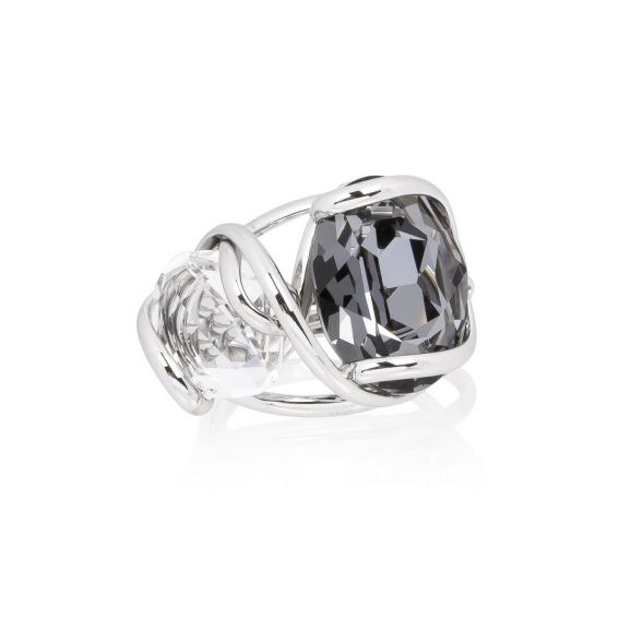 Andrea Marazzini bijoux - Bague cristal Swarovski Ovale Silver Night Mini Double