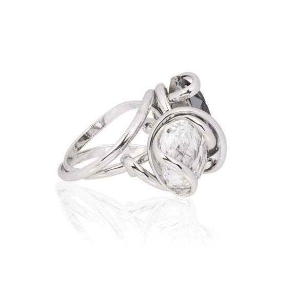 Andrea Marazzini bijoux - Bague cristal Swarovski Ovale Silver Night Mini Double