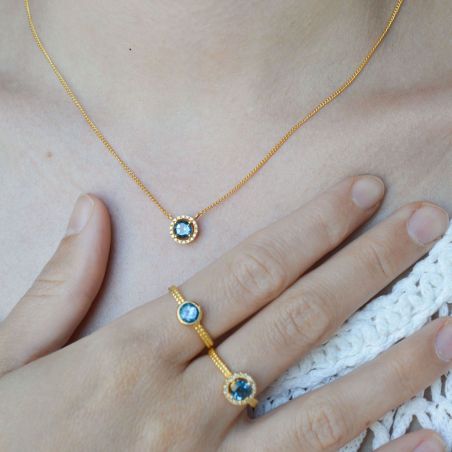 Collier Aurora - 18 diamants, 1 Topaz - Bijoux en argent avec diamants