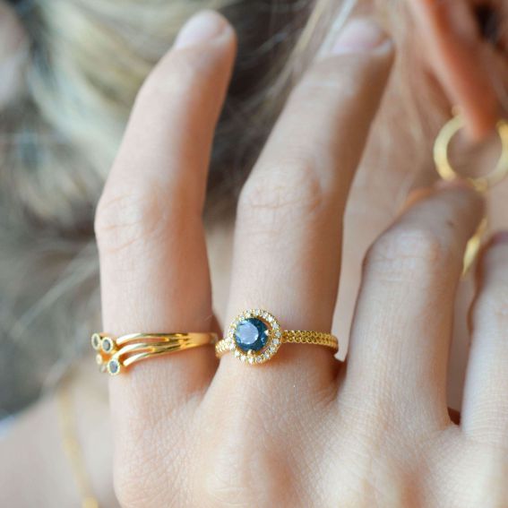 Bague Aurora - 18 diamants, 1 topaz - Bague en argent avec 12 diamants