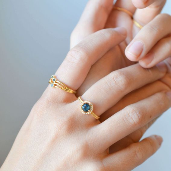 Bague Aurora - 18 diamants, 1 topaz - Bague en argent avec 12 diamants