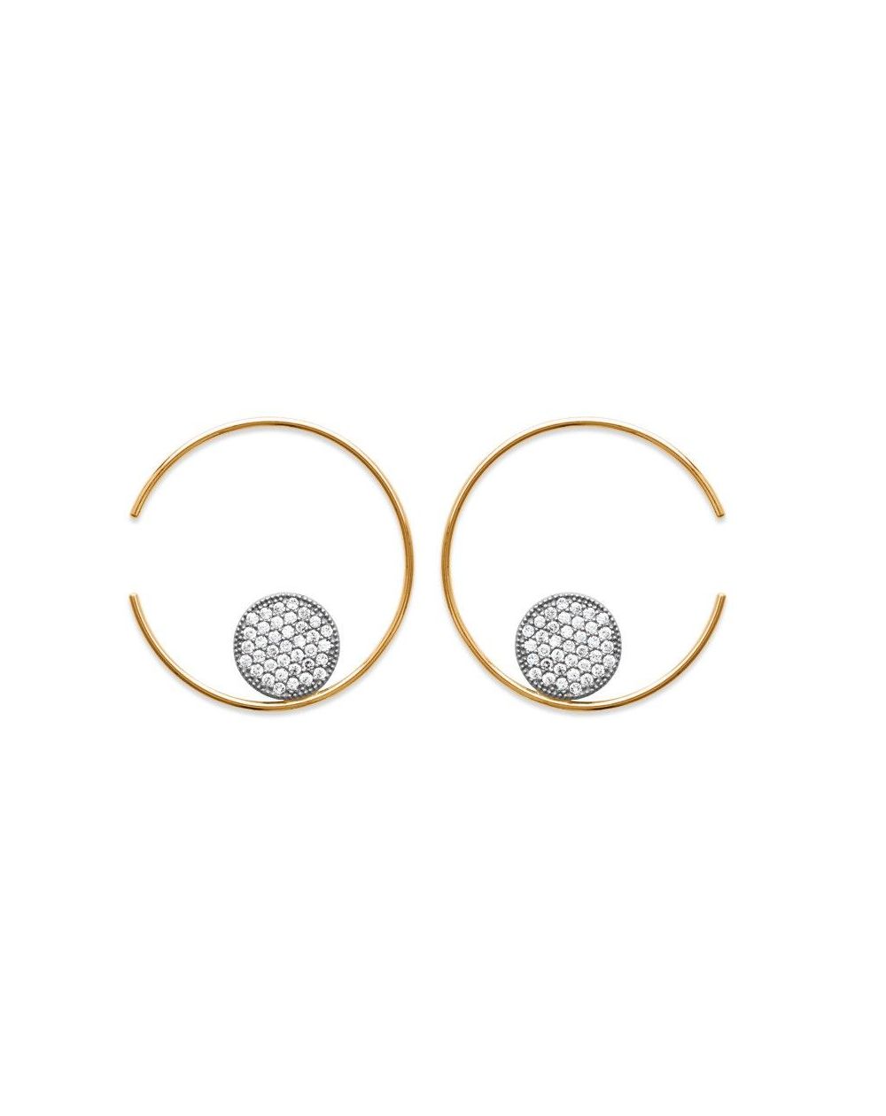 Créoles cercle avec rond empierré - Boucles d'oreilles plaqué or