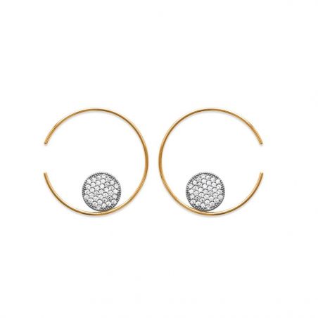 Créoles cercle avec rond empierré - Boucles d'oreilles plaqué or