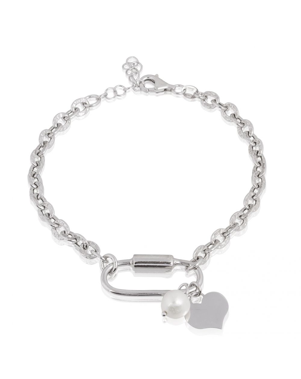 Bracelet Gris Perles & Breloques Argenté – 19cm, Style Mer, Neuf Avec étiquettes