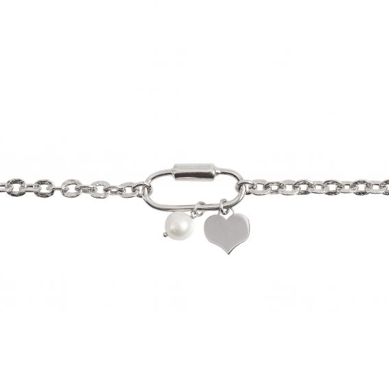 Bracelet mousqueton avec coeur et perle - Bracelet femme en argent 925