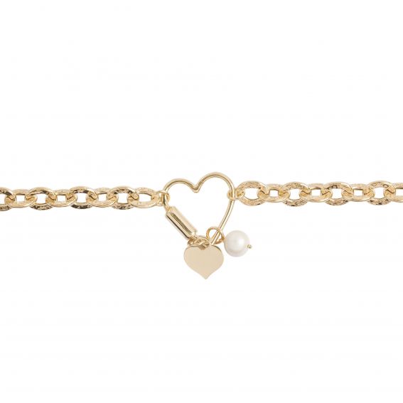 Bracelet coeur avec mousqueton, coeur et perle - Bracelet femme