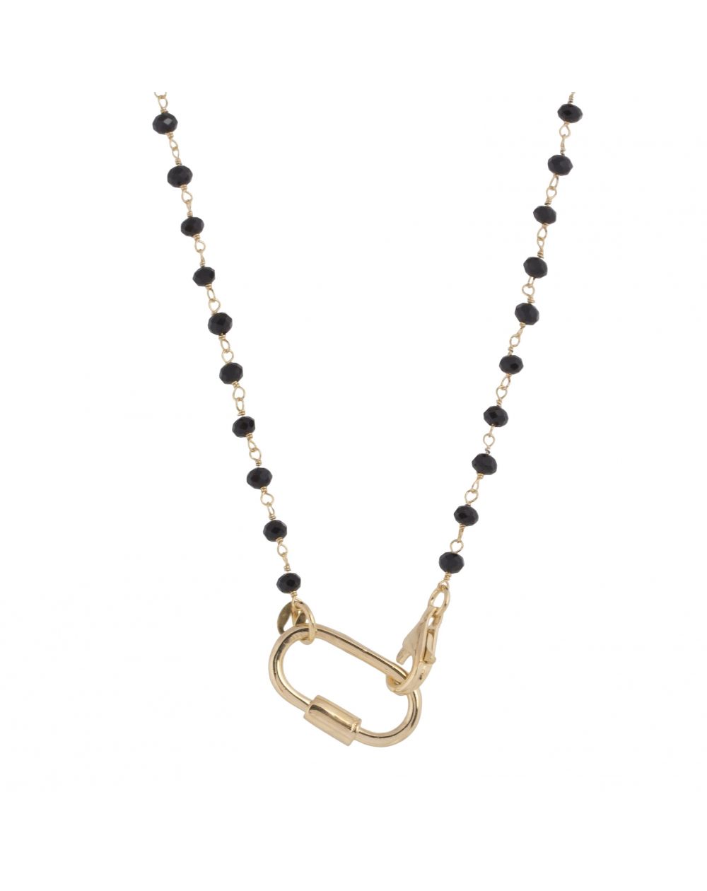 Collier mousqueton et perles noires - Bijoux en argent pour femme