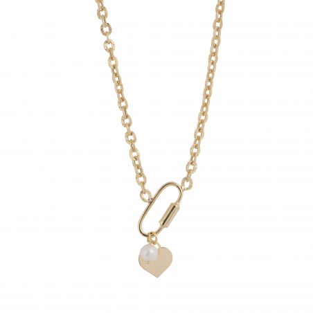 Collier mousqueton avec coeur et perle - Bijoux en argent pour femme
