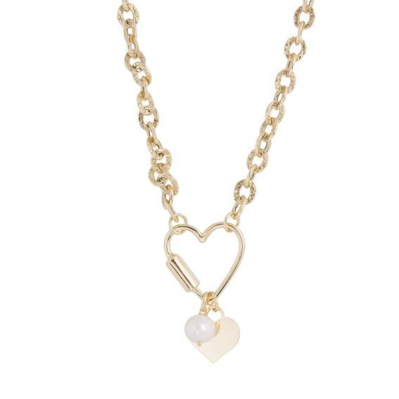 Collier coeur mousqueton avec coeur et perle - Bijoux en argent femme