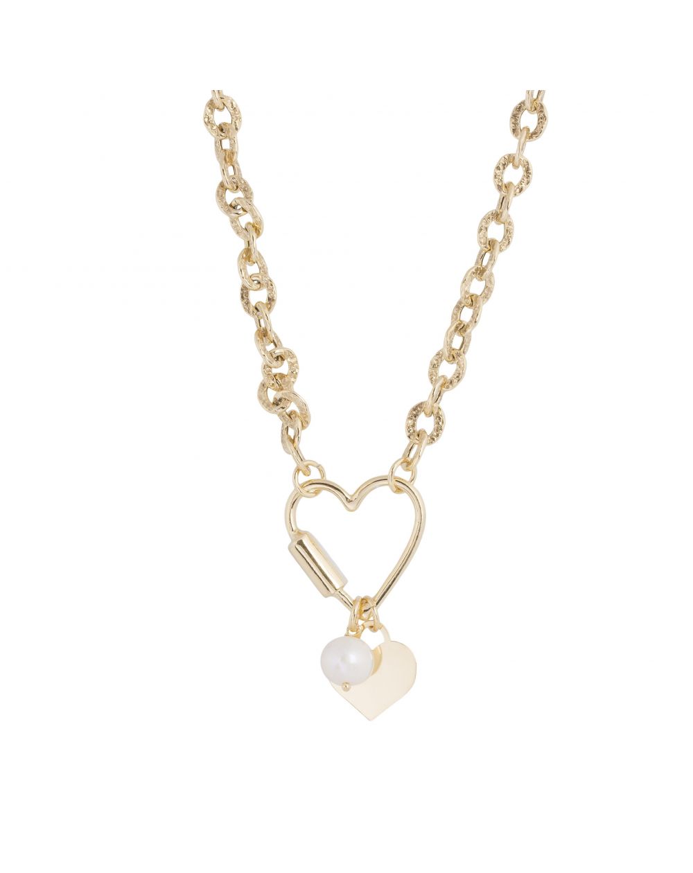 Collier coeur mousqueton avec coeur et perle - Bijoux en argent femme