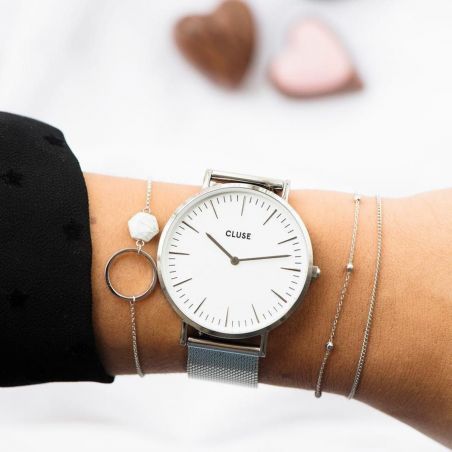 CLUSE horloge - Triomphe Steel White Pearl, zilverkleurig