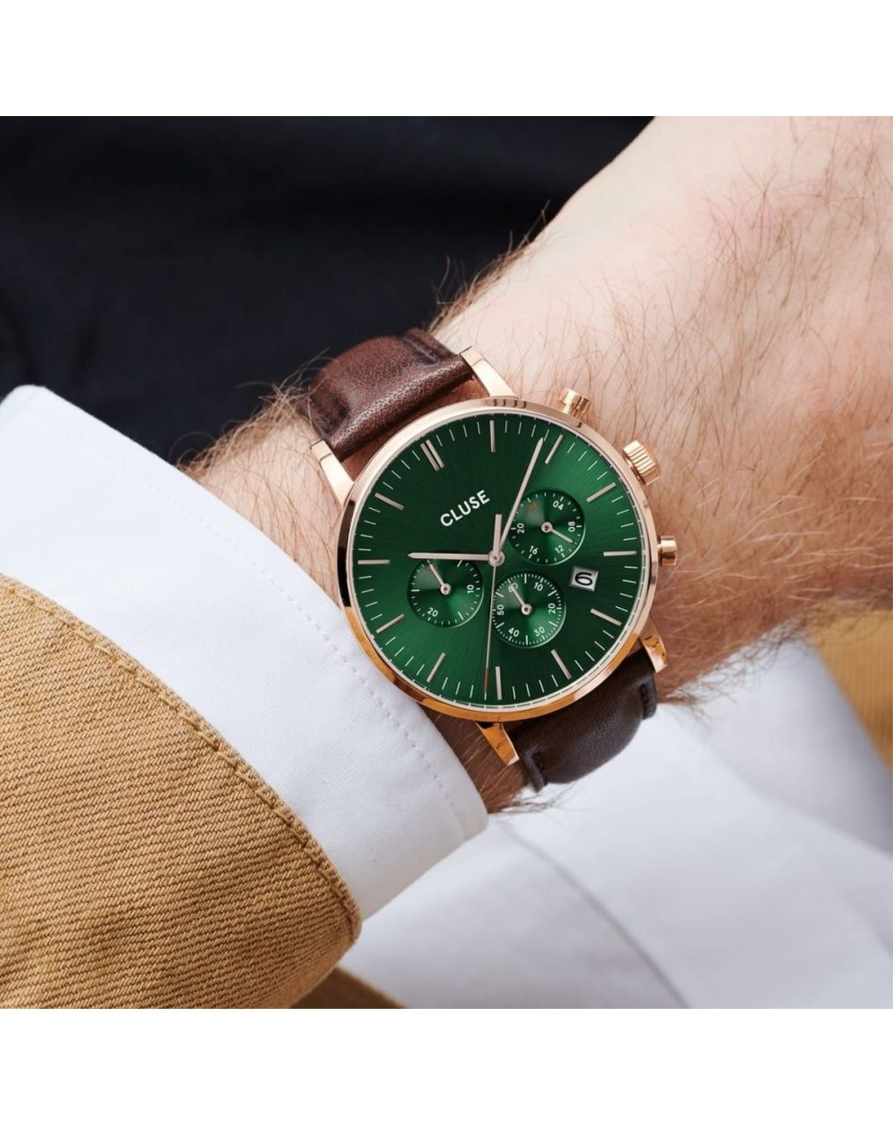 CLUSE horloge - Aravis chrono leer groen, rosé goud