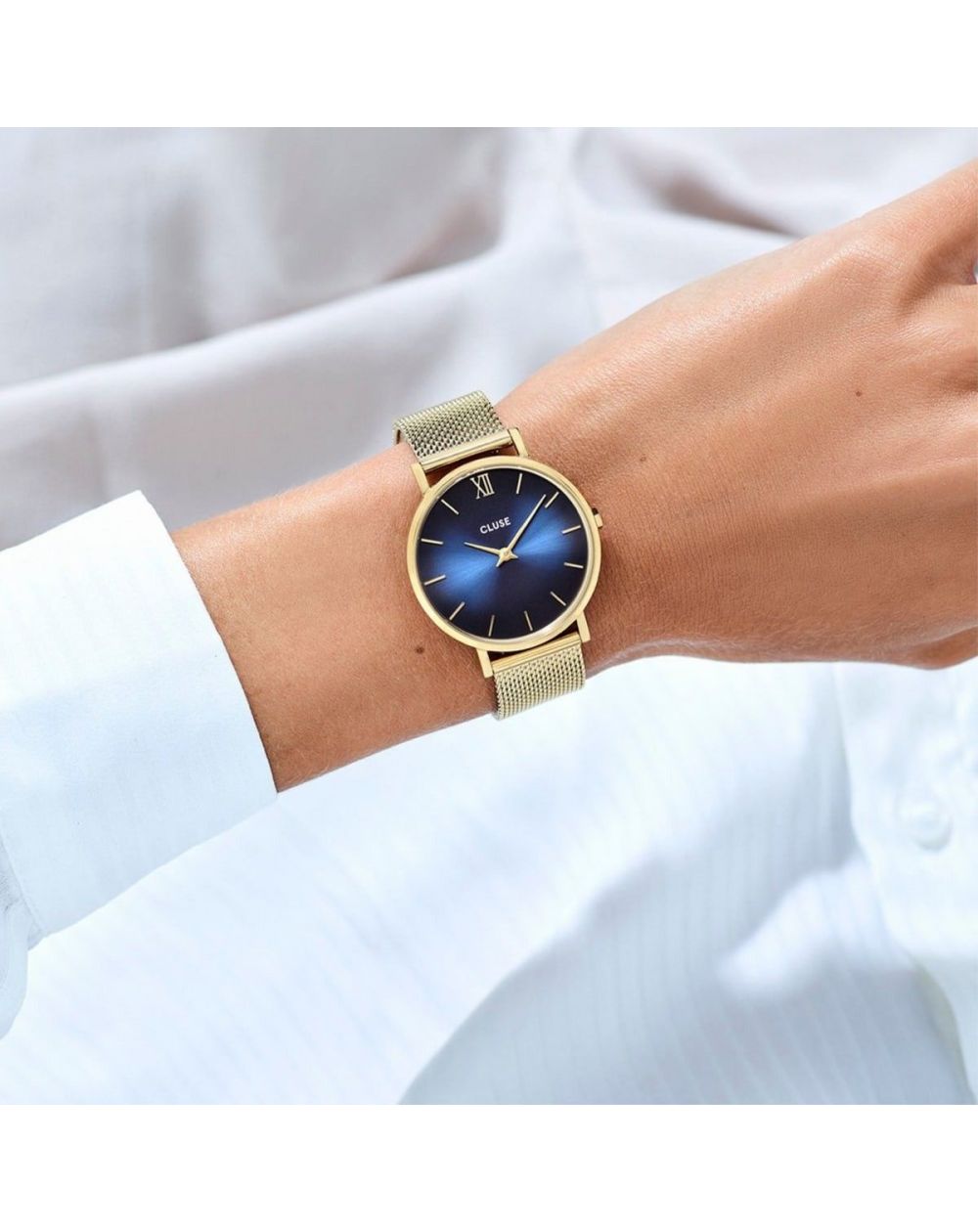 CLUSE horloge - Minuit Mesh diepblauw, goudkleur - CW10202