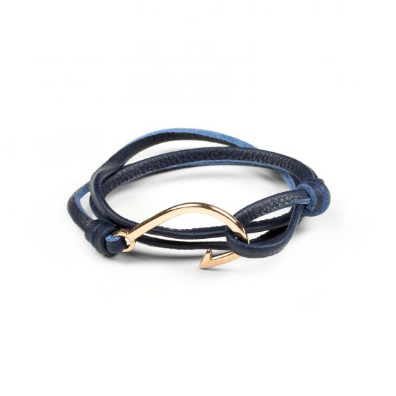 Bijou en argent - Blue leather bracelet hook navy