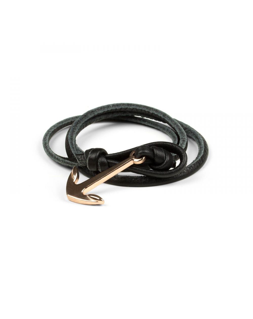Bijou en argent - Black leather strap Navy anchor