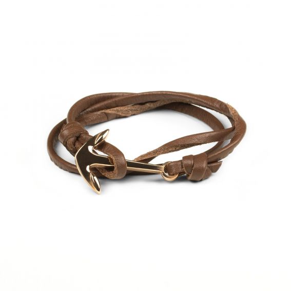 Bijou en argent - Bracelet brown leather Navy anchor