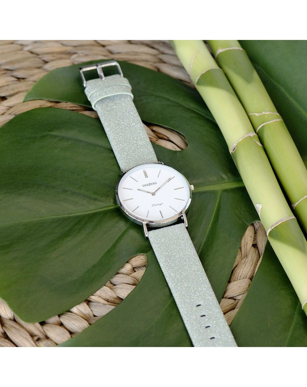 OOZOO OS262 Horloge Steel staal-leder zwart-groen 46 mm