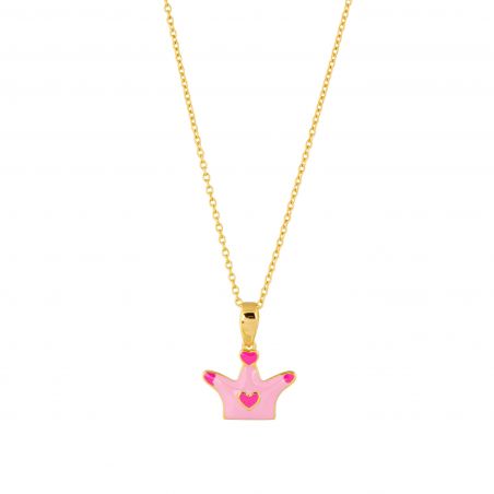 Collier couronne avec coeur - Bijoux argent plaqué or - Femme/enfant