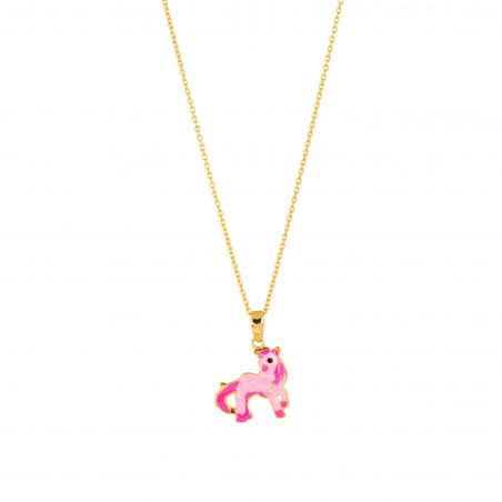 Collier licorne rose - Bijoux argent plaqué or - Femme/enfant