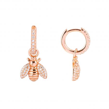 Boucles d'oreilles rosées abeille avec pierres - Bijoux en argent 925