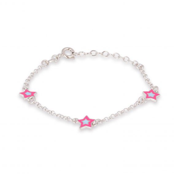 Bracelet enfant 3 étoiles rose/bleu - Bracelet en argent 925