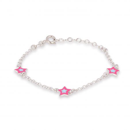 Bracelet enfant 3 étoiles rose/bleu - Bracelet en argent 925
