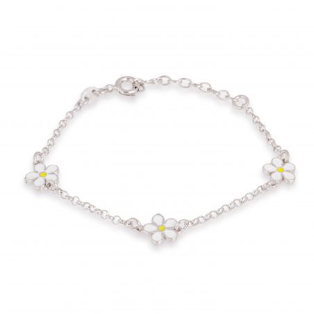 Bracelet enfant 3 fleurs blanches - Bracelet en argent 925
