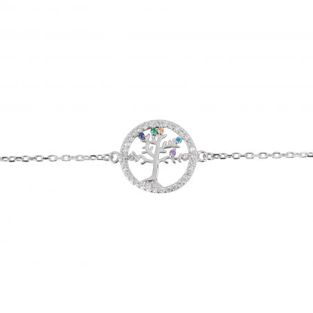 Bracelet arbre de vie avec pierres colorées - Bracelet en argent 925