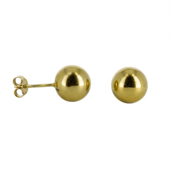 Boucles d'oreilles perceuses boule dorée, bijou en argent massif de 10mm de diamètre